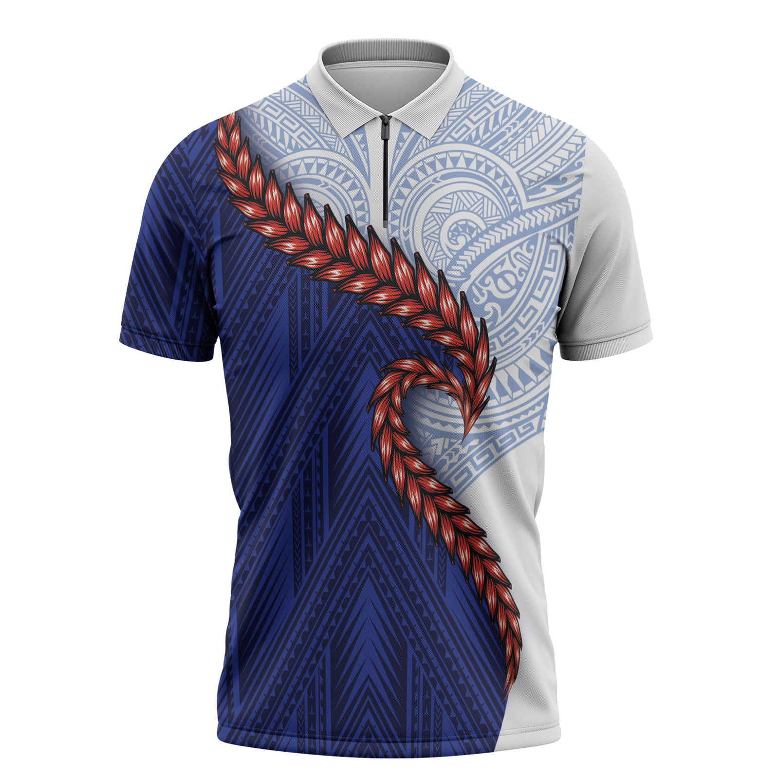 Ula Fala Red Samoa Chief Zipper Polo Shirt Samoan Art Black Tribal LT9 Blue - Polynesian Pride