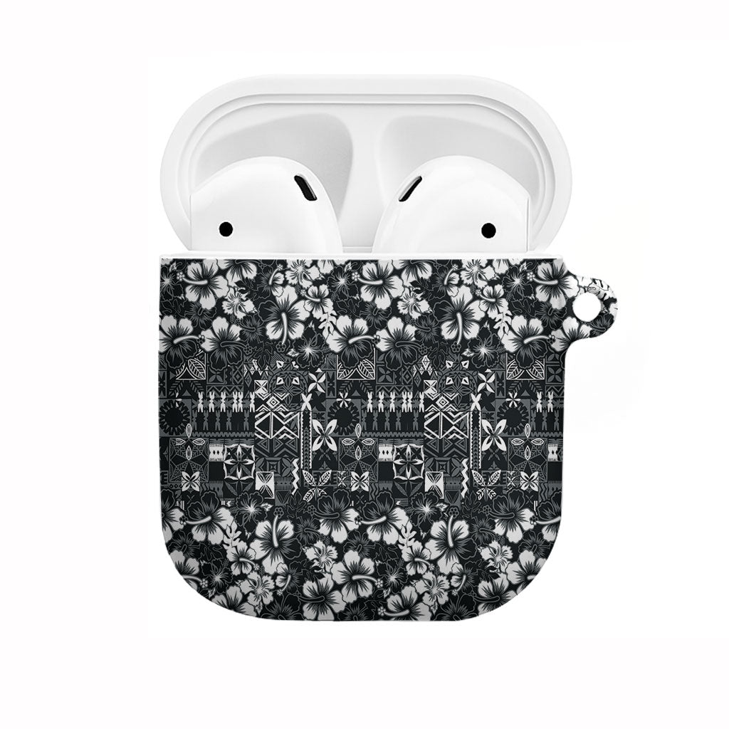 Black Hawaiian Tapa Tribal Hibiscus AirPods Case LT9 Black - Polynesian Pride