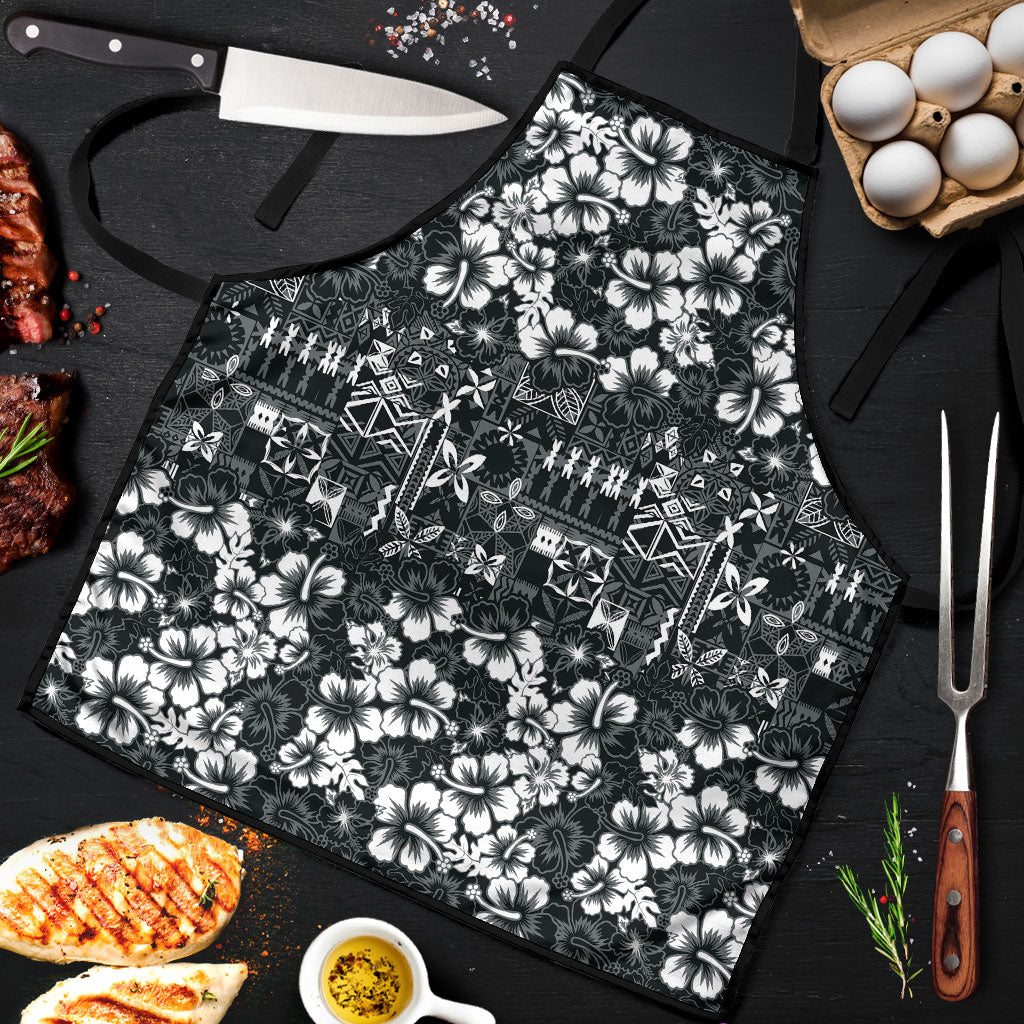 Black Hawaiian Tapa Tribal Hibiscus Apron LT9 Black - Polynesian Pride