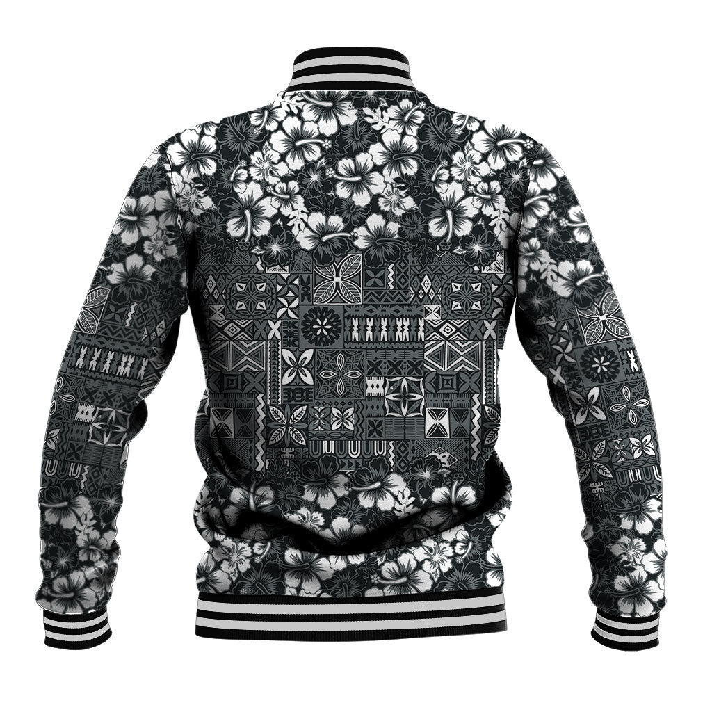 Black Hawaiian Tapa Tribal Hibiscus Baseball Jacket LT9 - Polynesian Pride