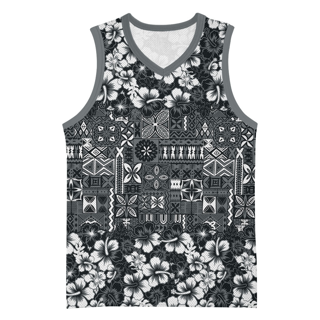 Black Hawaiian Tapa Tribal Hibiscus Basketball Jersey LT9 Unisex Black - Polynesian Pride