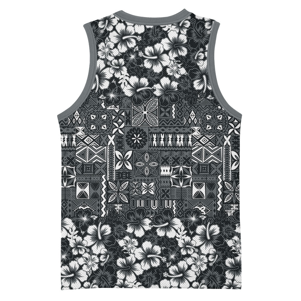 Black Hawaiian Tapa Tribal Hibiscus Basketball Jersey LT9 - Polynesian Pride