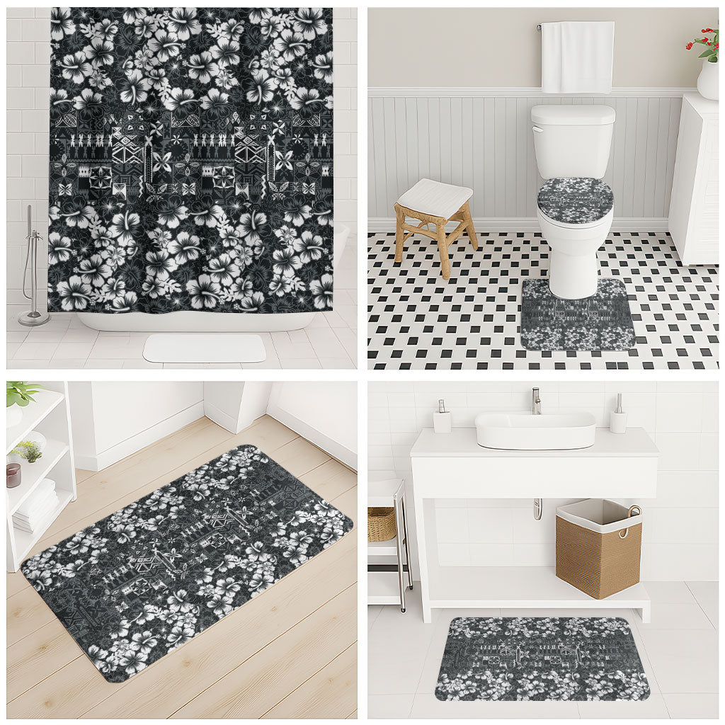 Black Hawaiian Tapa Tribal Hibiscus Bathroom Set LT9 - Polynesian Pride