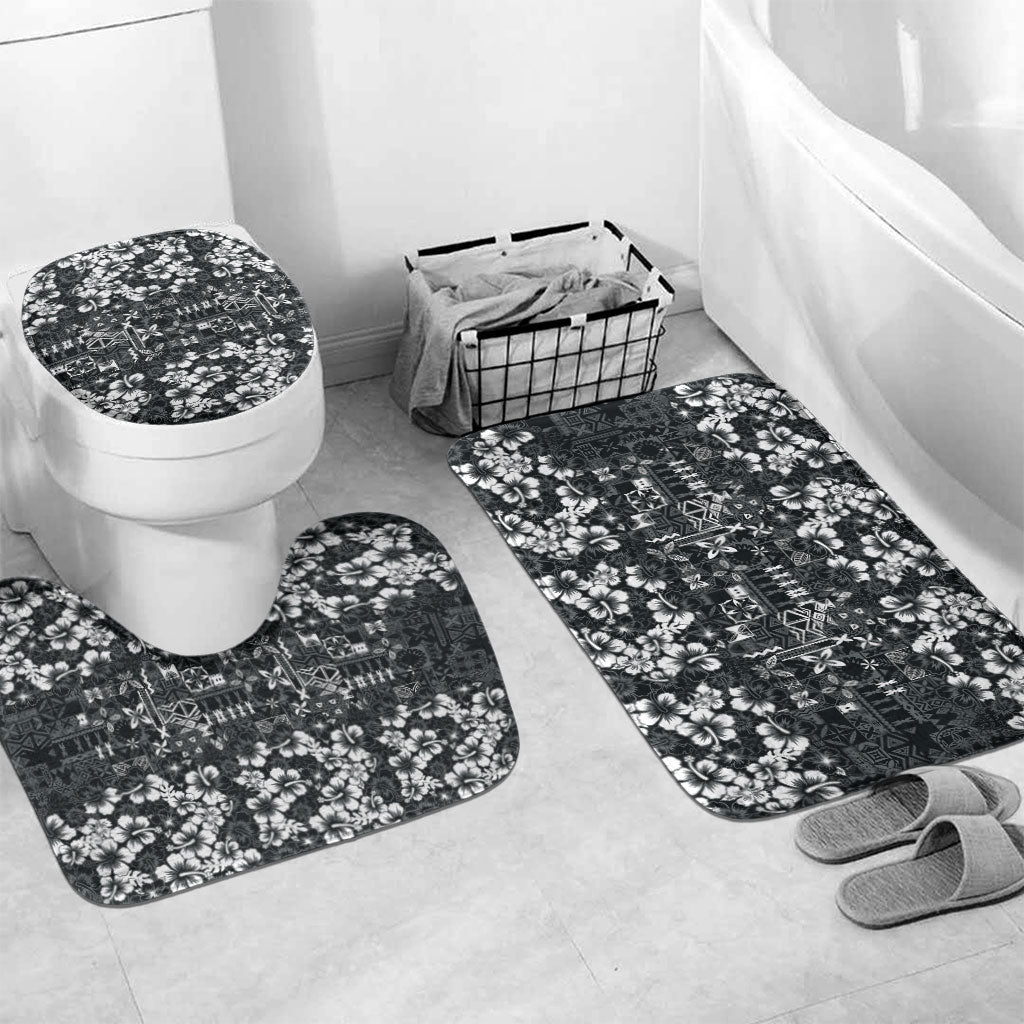 Black Hawaiian Tapa Tribal Hibiscus Bathroom Set LT9 Mat Set Only (3 pcs) One Size Black - Polynesian Pride