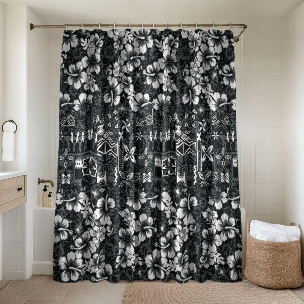 Black Hawaiian Tapa Tribal Hibiscus Bathroom Set LT9 Shower Curtain Only Black - Polynesian Pride