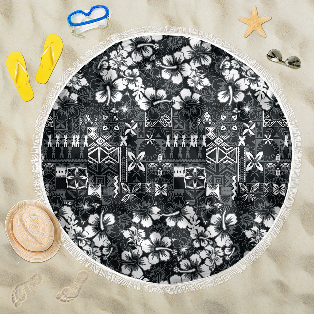 Black Hawaiian Tapa Tribal Hibiscus Beach Blanket LT9 One Size 150cm Black - Polynesian Pride