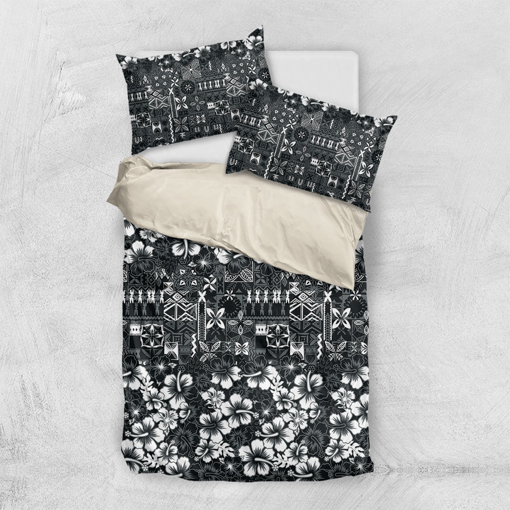 Black Hawaiian Tapa Tribal Hibiscus Bedding Set LT9 US Twin 172cm x 218cm Black - Polynesian Pride