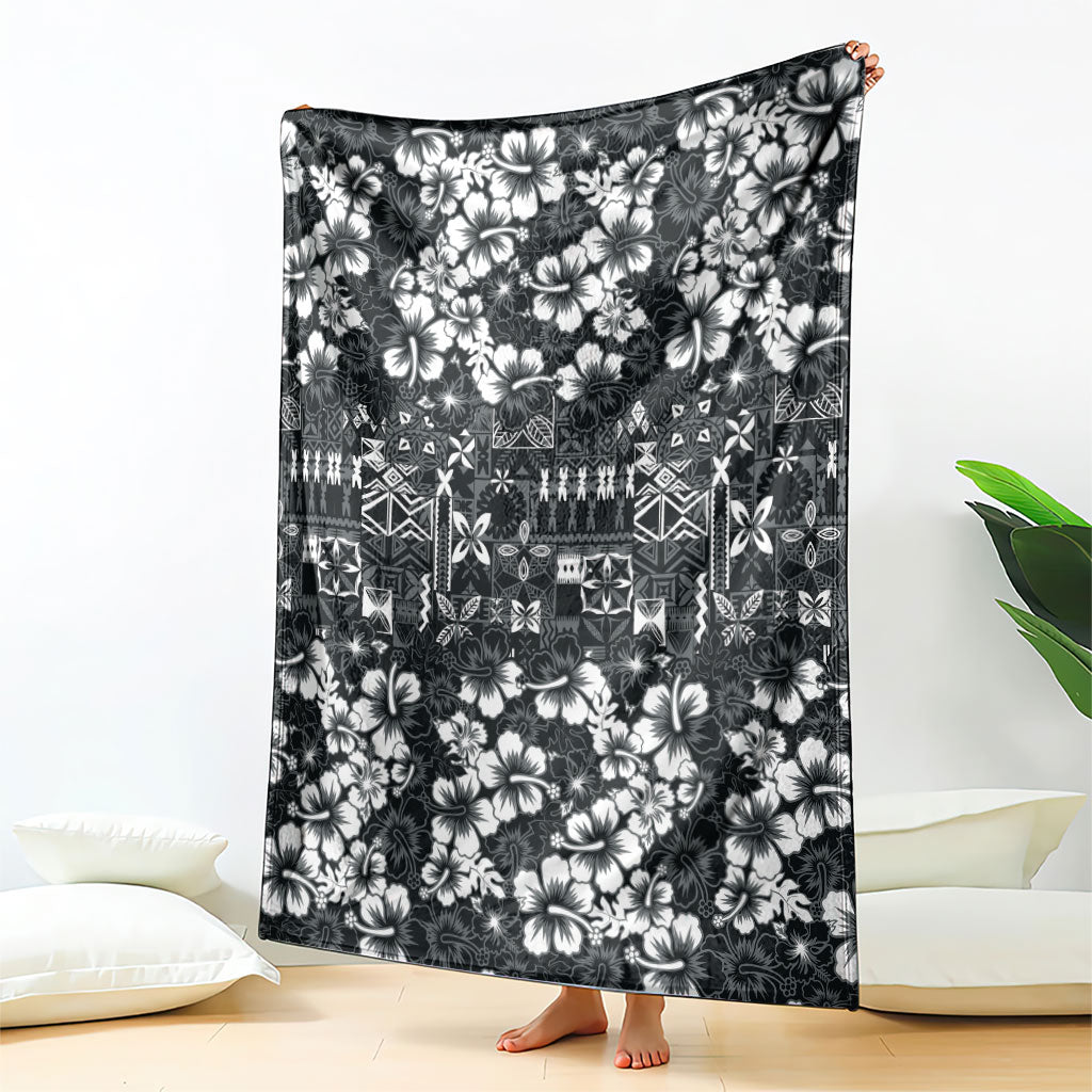 Black Hawaiian Tapa Tribal Hibiscus Blanket LT9 - Polynesian Pride
