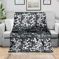 Black Hawaiian Tapa Tribal Hibiscus Blanket LT9 - Polynesian Pride