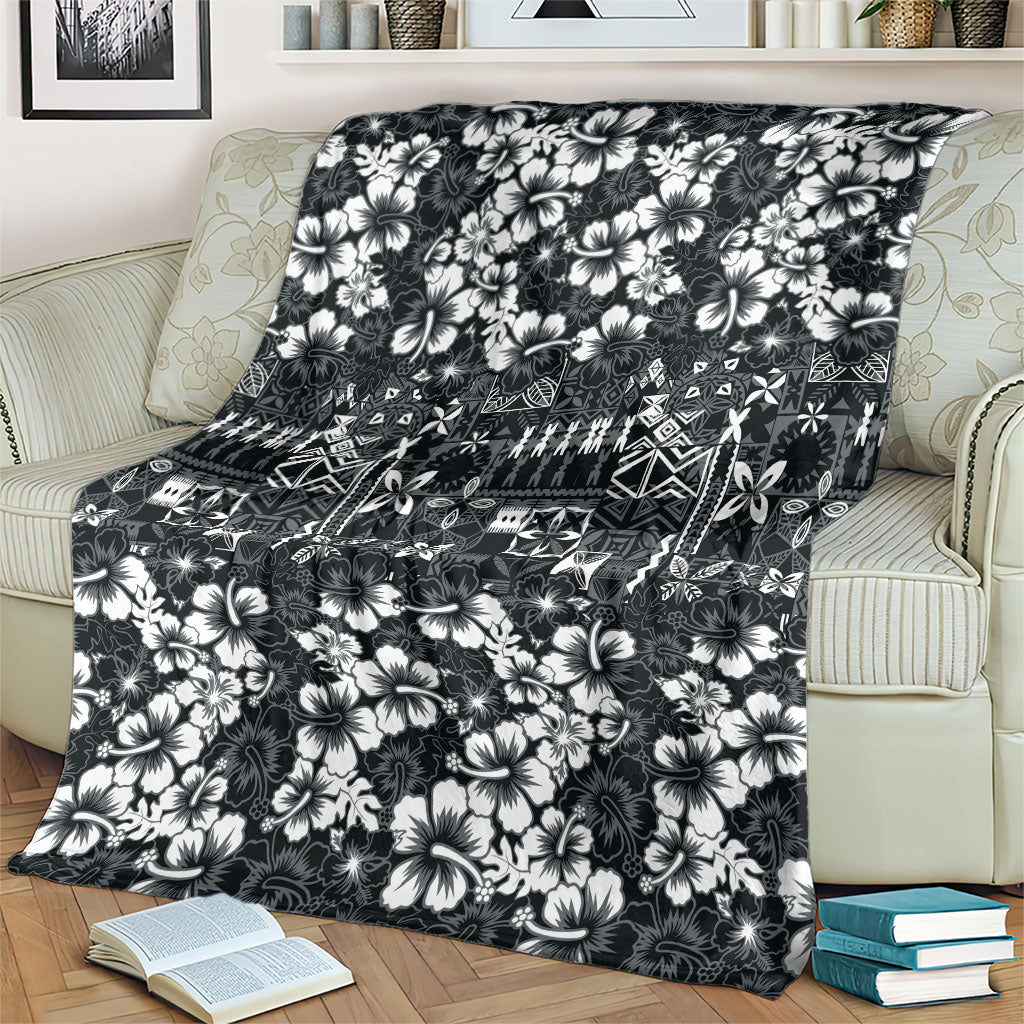 Black Hawaiian Tapa Tribal Hibiscus Blanket LT9 - Polynesian Pride