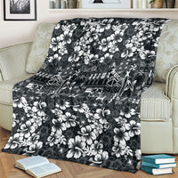 Black Hawaiian Tapa Tribal Hibiscus Blanket LT9 - Polynesian Pride
