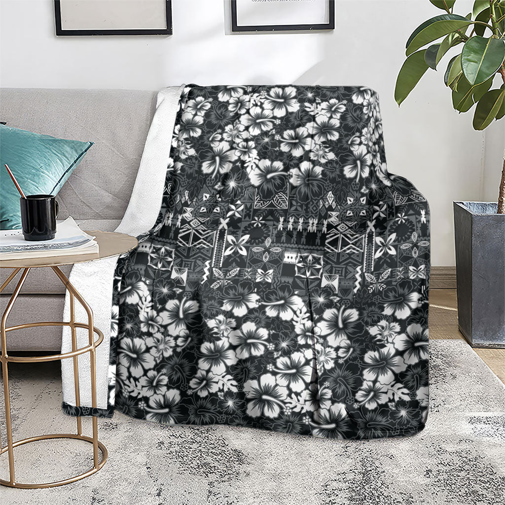 Black Hawaiian Tapa Tribal Hibiscus Blanket LT9 - Polynesian Pride