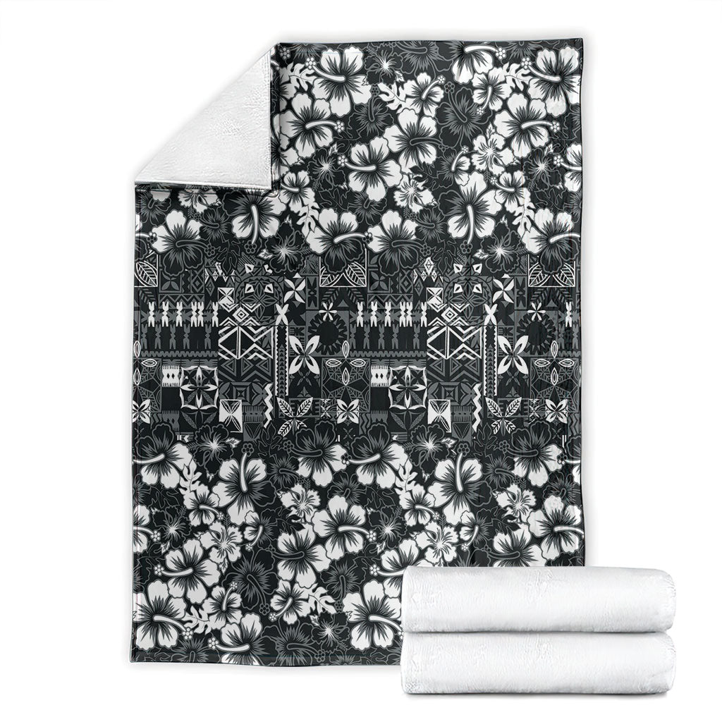 Black Hawaiian Tapa Tribal Hibiscus Blanket LT9 - Polynesian Pride