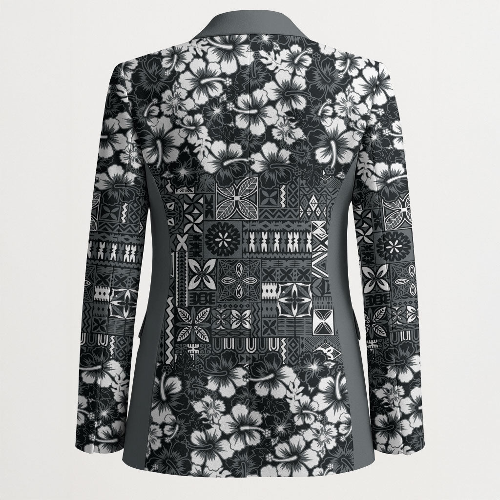 Black Hawaiian Tapa Tribal Hibiscus Blazer LT9 - Polynesian Pride