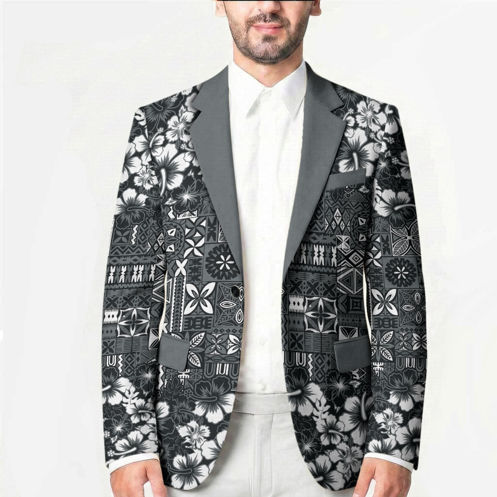 Black Hawaiian Tapa Tribal Hibiscus Blazer LT9 - Polynesian Pride