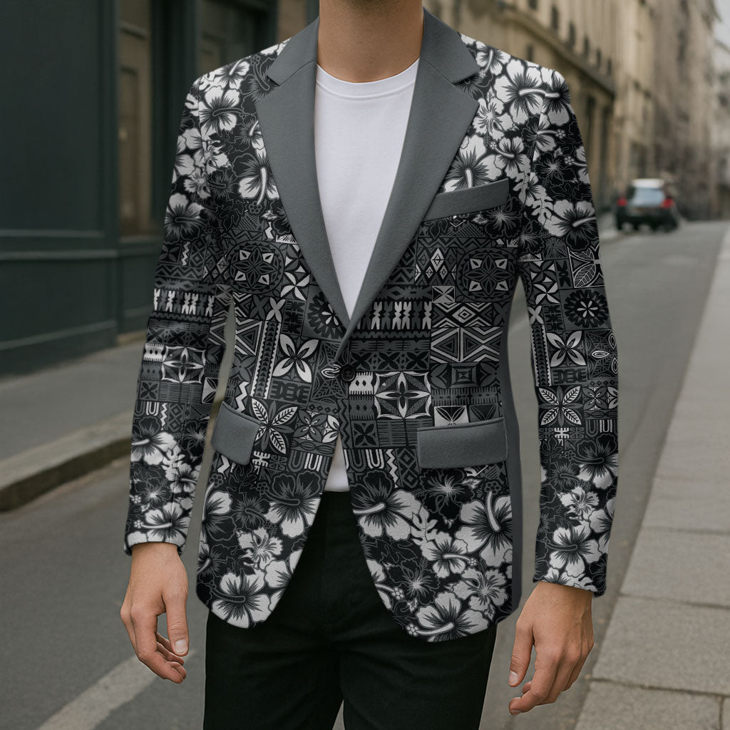 Black Hawaiian Tapa Tribal Hibiscus Blazer LT9 - Polynesian Pride