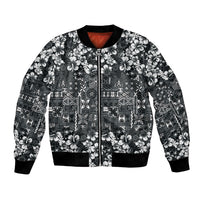 Black Hawaiian Tapa Tribal Hibiscus Bomber Jacket LT9 Unisex Black - Polynesian Pride