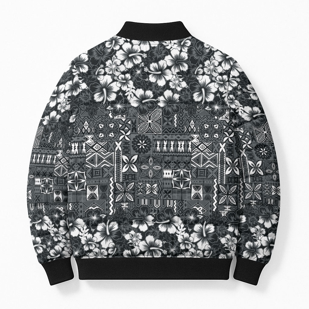 Black Hawaiian Tapa Tribal Hibiscus Bomber Puffer Jacket LT9 - Polynesian Pride