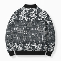 Black Hawaiian Tapa Tribal Hibiscus Bomber Puffer Jacket LT9 - Polynesian Pride