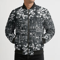 Black Hawaiian Tapa Tribal Hibiscus Bomber Puffer Jacket LT9 - Polynesian Pride