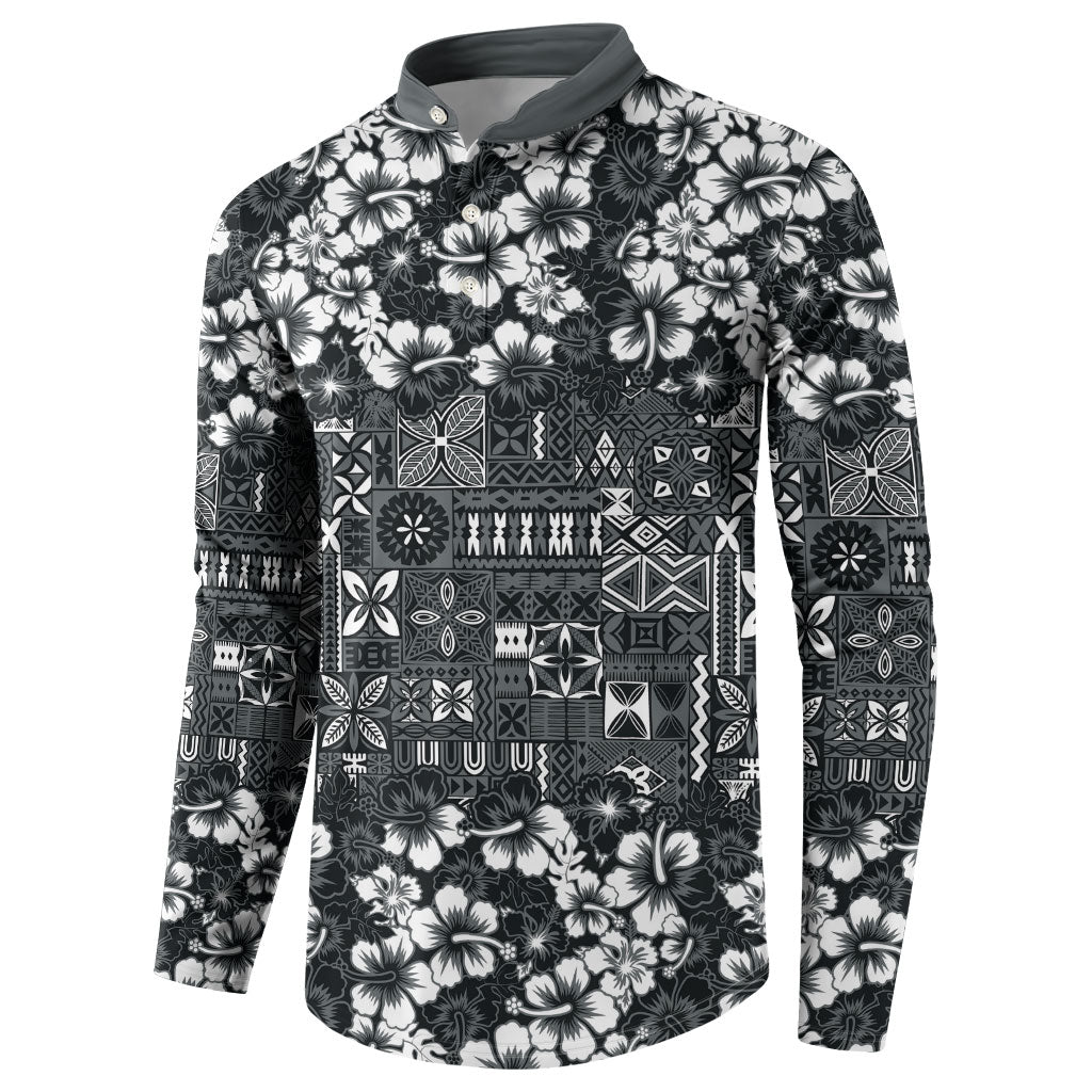 Black Hawaiian Tapa Tribal Hibiscus Button Sweatshirt LT9 - Polynesian Pride