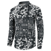 Black Hawaiian Tapa Tribal Hibiscus Button Sweatshirt LT9 - Polynesian Pride