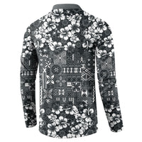 Black Hawaiian Tapa Tribal Hibiscus Button Sweatshirt LT9 - Polynesian Pride
