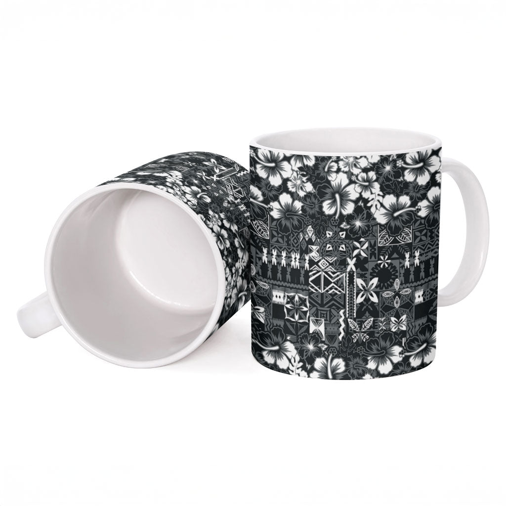 Black Hawaiian Tapa Tribal Hibiscus Ceramic Mug LT9 - Polynesian Pride
