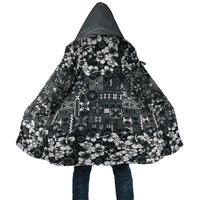 Black Hawaiian Tapa Tribal Hibiscus Cloak LT9 Unisex Black - Polynesian Pride