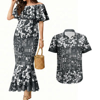 Black Hawaiian Tapa Tribal Hibiscus Couples Matching Mermaid Dress and Hawaiian Shirt LT9 Black - Polynesian Pride