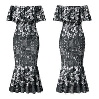 Black Hawaiian Tapa Tribal Hibiscus Couples Matching Mermaid Dress and Hawaiian Shirt LT9 - Polynesian Pride