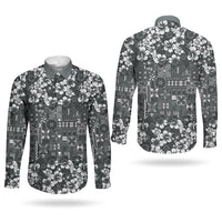 Black Hawaiian Tapa Tribal Hibiscus Couples Matching Off Shoulder Short Dress and Long Sleeve Button Shirt LT9 - Polynesian Pride