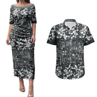 Black Hawaiian Tapa Tribal Hibiscus Couples Matching Puletasi and Hawaiian Shirt LT9 Black - Polynesian Pride