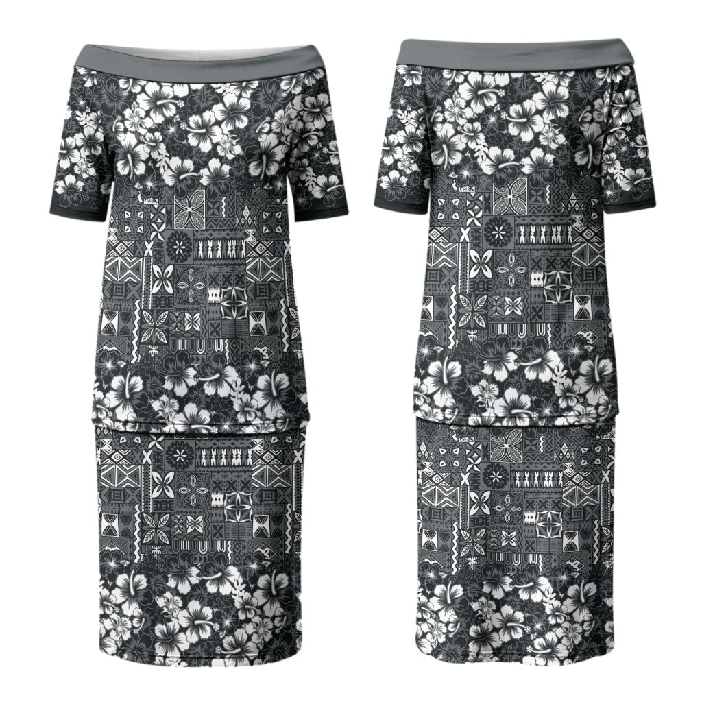 Black Hawaiian Tapa Tribal Hibiscus Couples Matching Puletasi and Hawaiian Shirt LT9 - Polynesian Pride