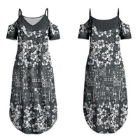 Black Hawaiian Tapa Tribal Hibiscus Couples Matching Summer Maxi Dress and Long Sleeve Button Shirt LT9 - Polynesian Pride