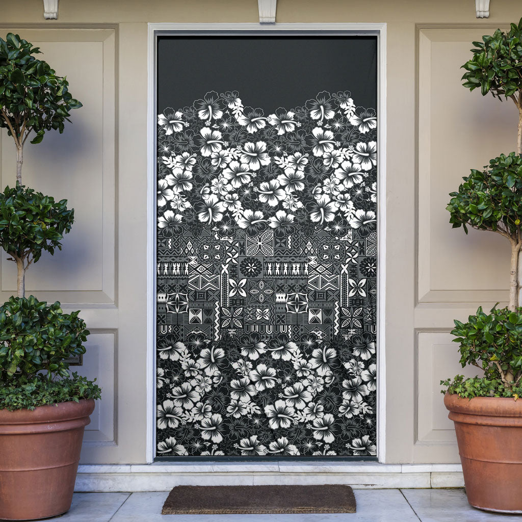 Black Hawaiian Tapa Tribal Hibiscus Door Cover LT9 Black - Polynesian Pride