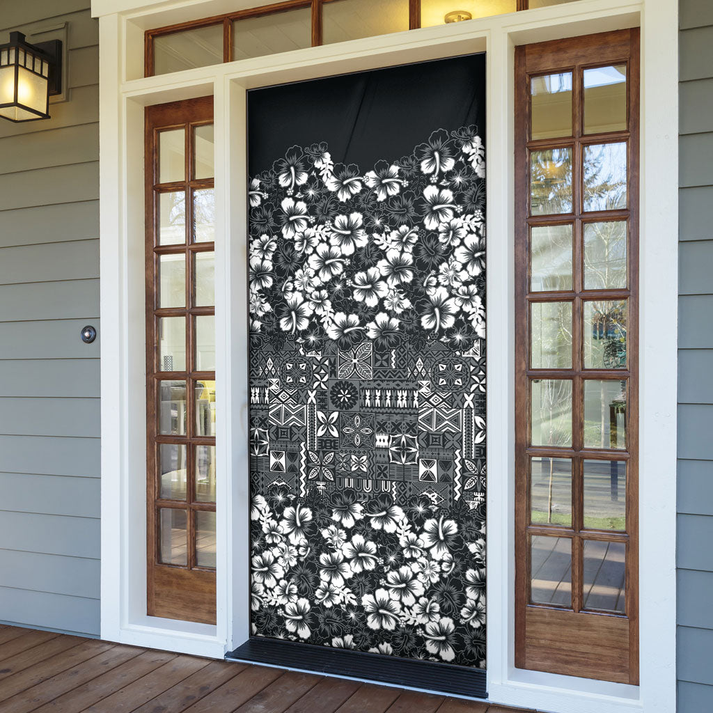 Black Hawaiian Tapa Tribal Hibiscus Door Cover LT9 - Polynesian Pride
