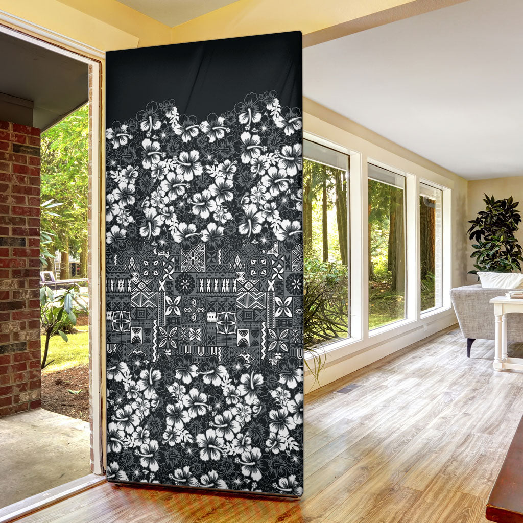 Black Hawaiian Tapa Tribal Hibiscus Door Cover LT9 - Polynesian Pride
