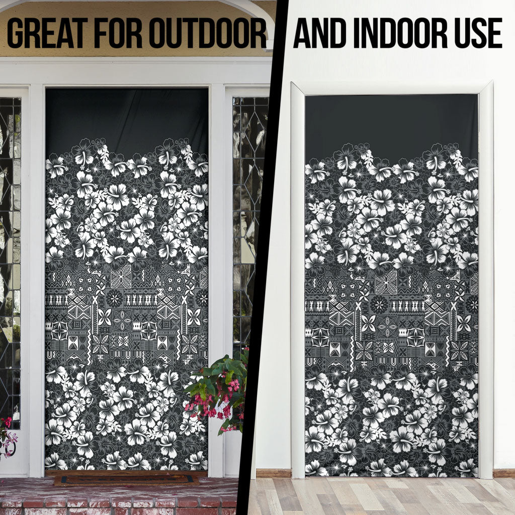 Black Hawaiian Tapa Tribal Hibiscus Door Cover LT9 - Polynesian Pride