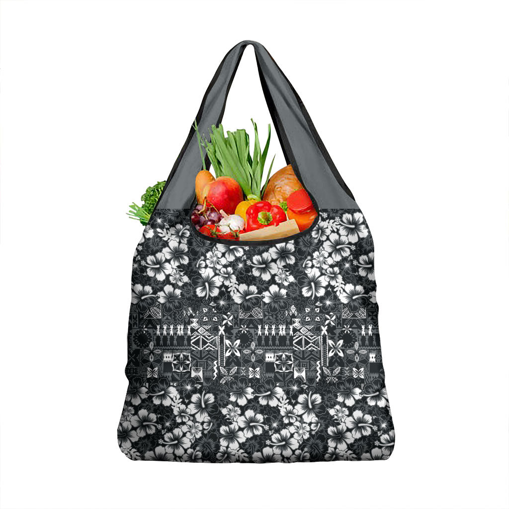 Black Hawaiian Tapa Tribal Hibiscus Grocery Bag LT9 1-pack One Size Black - Polynesian Pride