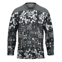 Black Hawaiian Tapa Tribal Hibiscus Hockey Jersey LT9 Unisex Black - Polynesian Pride