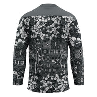 Black Hawaiian Tapa Tribal Hibiscus Hockey Jersey LT9 - Polynesian Pride