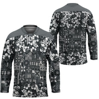Black Hawaiian Tapa Tribal Hibiscus Hockey Jersey LT9 - Polynesian Pride