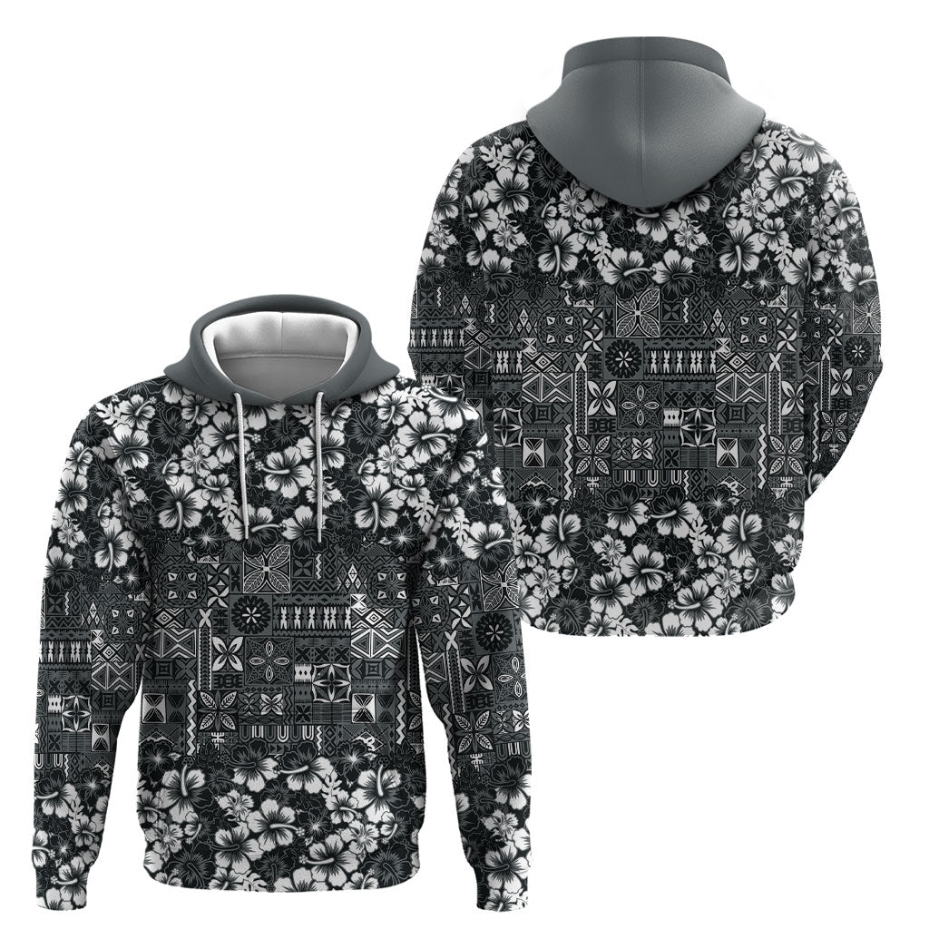 Black Hawaiian Tapa Tribal Hibiscus Hoodie LT9 - Polynesian Pride