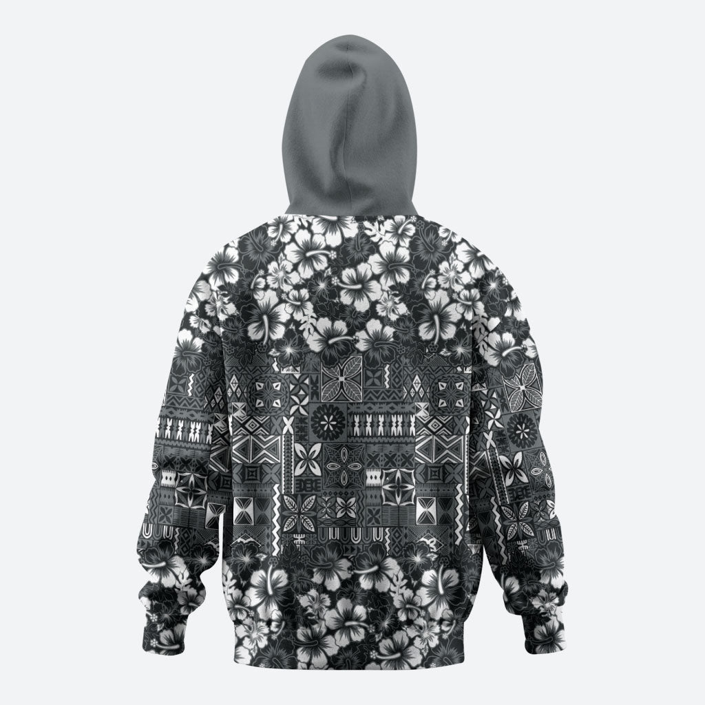 Black Hawaiian Tapa Tribal Hibiscus Hoodie LT9 - Polynesian Pride