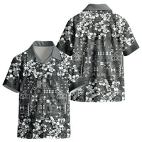 Black Hawaiian Tapa Tribal Hibiscus Kid Hawaiian Shirt LT9 - Polynesian Pride