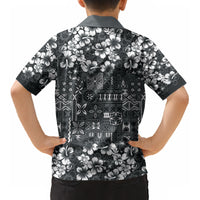 Black Hawaiian Tapa Tribal Hibiscus Kid Hawaiian Shirt LT9 - Polynesian Pride