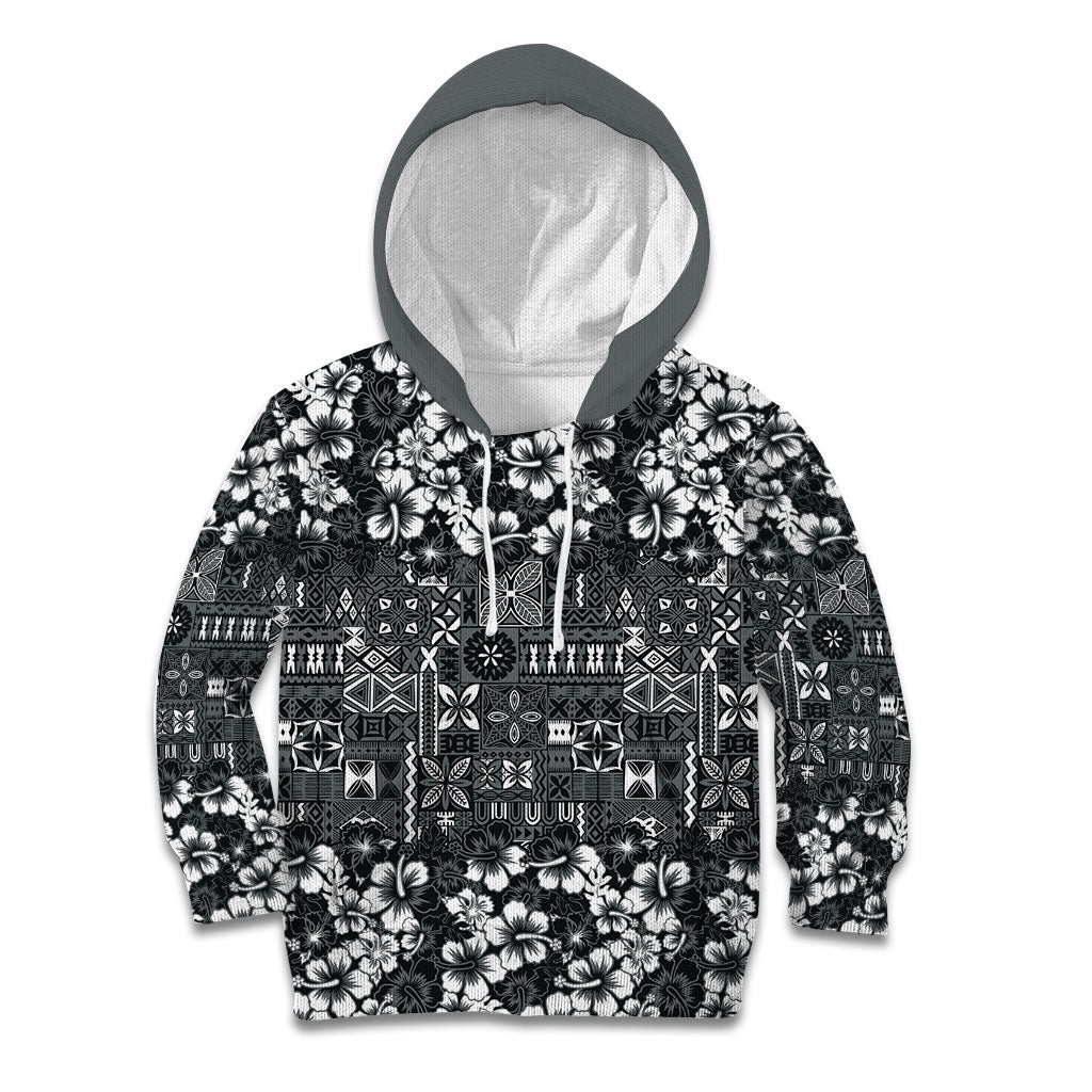 Black Hawaiian Tapa Tribal Hibiscus Kid Hoodie LT9 Hoodie Black - Polynesian Pride