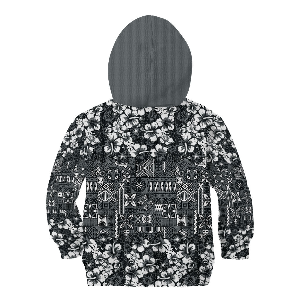 Black Hawaiian Tapa Tribal Hibiscus Kid Hoodie LT9 - Polynesian Pride