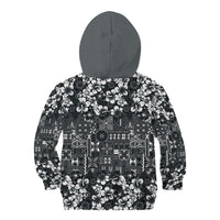 Black Hawaiian Tapa Tribal Hibiscus Kid Hoodie LT9 - Polynesian Pride